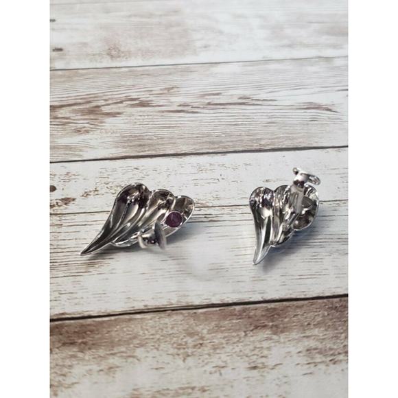 Vintage Clip On Earrings - Silver Tone Swoosh Like Chunky - Picture 4 of 4